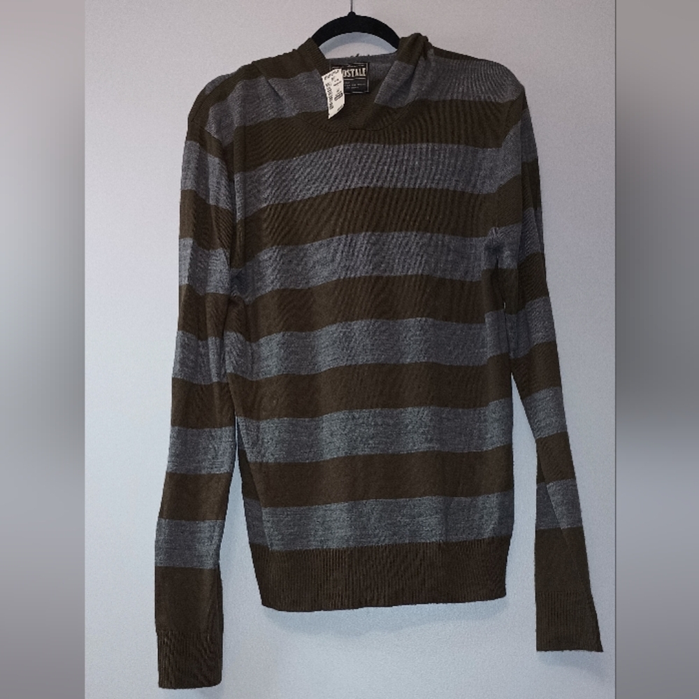 Men's Aeropostale Brown and Gray Striped Hoodie Sweater L - Picture 4 of 9